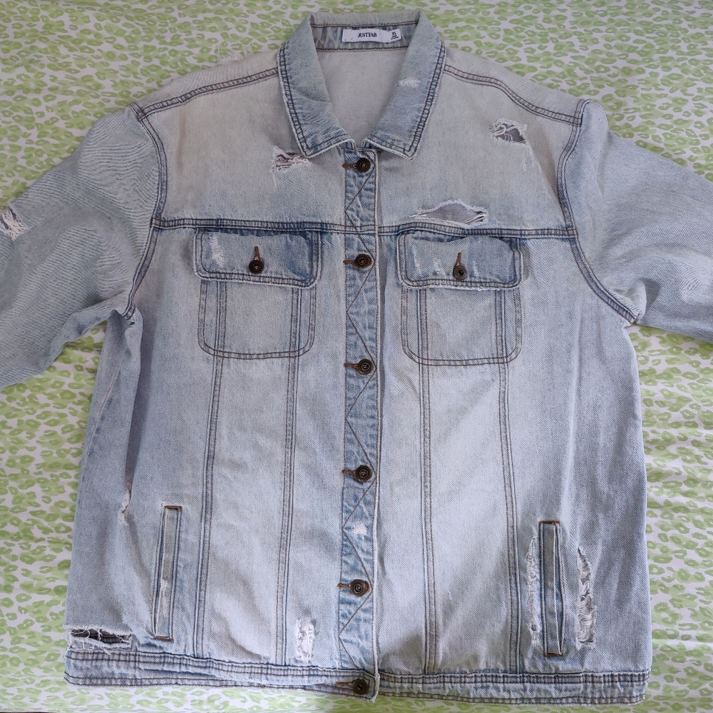 JustFab Distressed Denim Jacket
